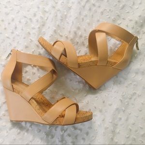 NEW BCBGeneration Nude Tan Strappy Wedge Sandals